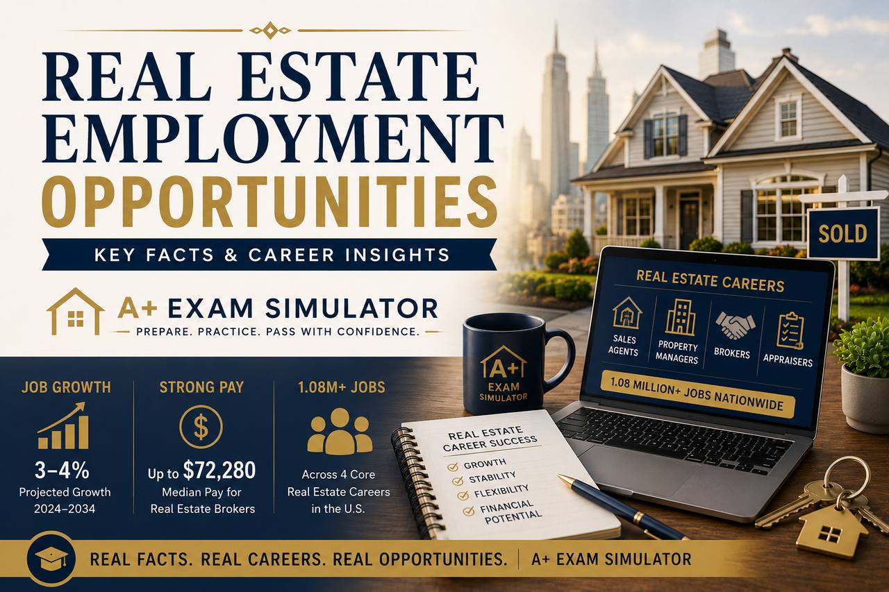 Real estate employment opportunities: key facts and career insights on job growth, pay, and 1.08 million+ jobs across real estate careers